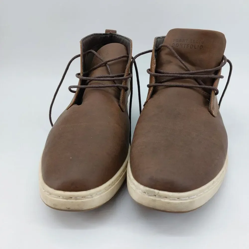 Perry Ellis Portfolio Men's Brown Lace Up Demi Hi Casual Dress Sneaker